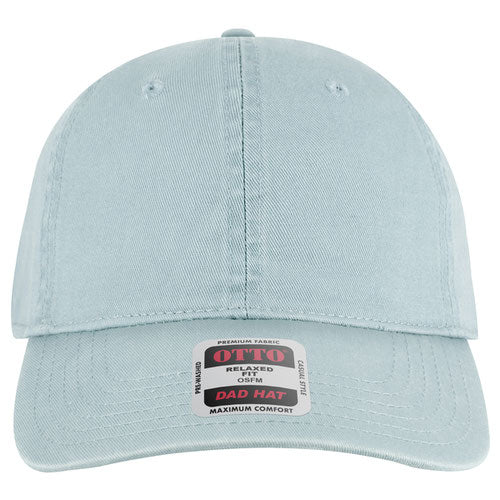Powder blue cap with a label on a white background