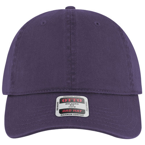 Purple baseball cap with a brand label on a white background