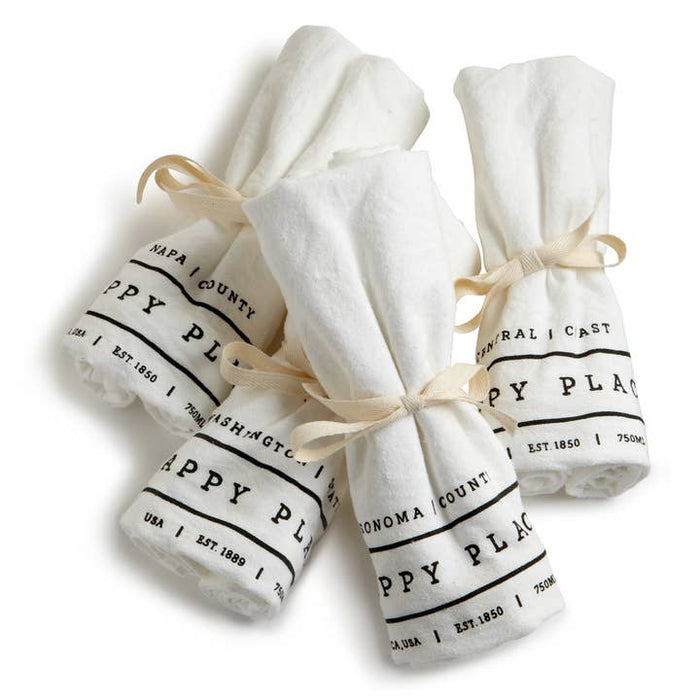 Custom HAPPY PLACE Flour Sack Tea Towels - White