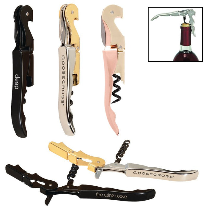 Custom BRAND / LOGO Deluxe Hinged Stainless Steel Corkscrew