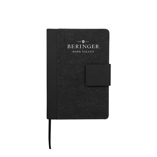 Black notebook with 'Beringer Napa Valley' branding on a white background