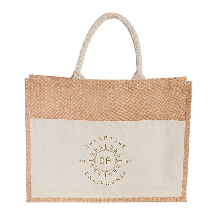 Custom BURST 8 Oz. Jute Canvas Pocket Tote w/ Velcro