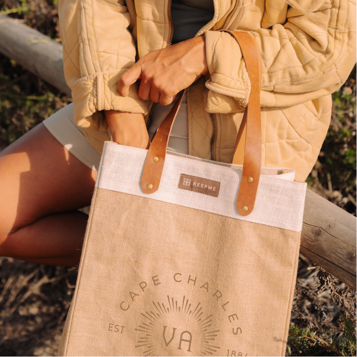 Custom BURST Leather Keep Me Tall Jute Tote
