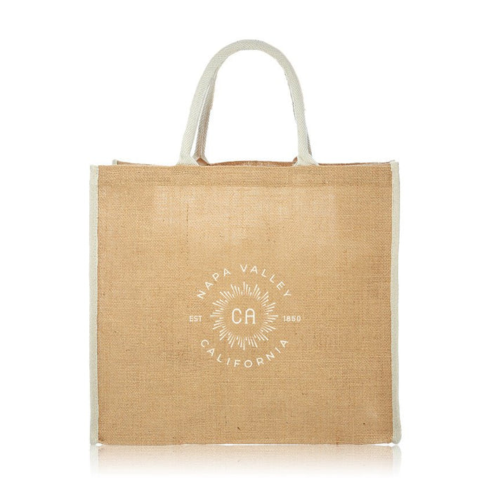 Large Jute Shopper Tote Printed with a Customizable BURST COLLECTION Design