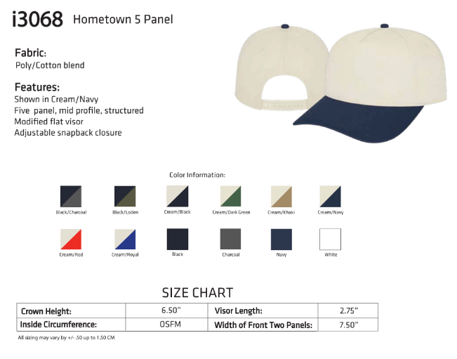 Custom Wholesale Cap America Poly/cotton 5 Panel Mid Profile Structured Hometown Cap