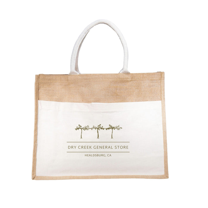Custom VISTA 8 Oz. Jute Canvas Pocket Tote w/ Velcro
