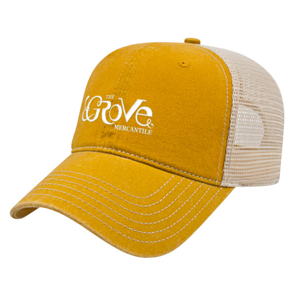 Custom BRAND / LOGO Cap America Pigment Dyed Trucker Cap with Woven Patch Marrowed Label