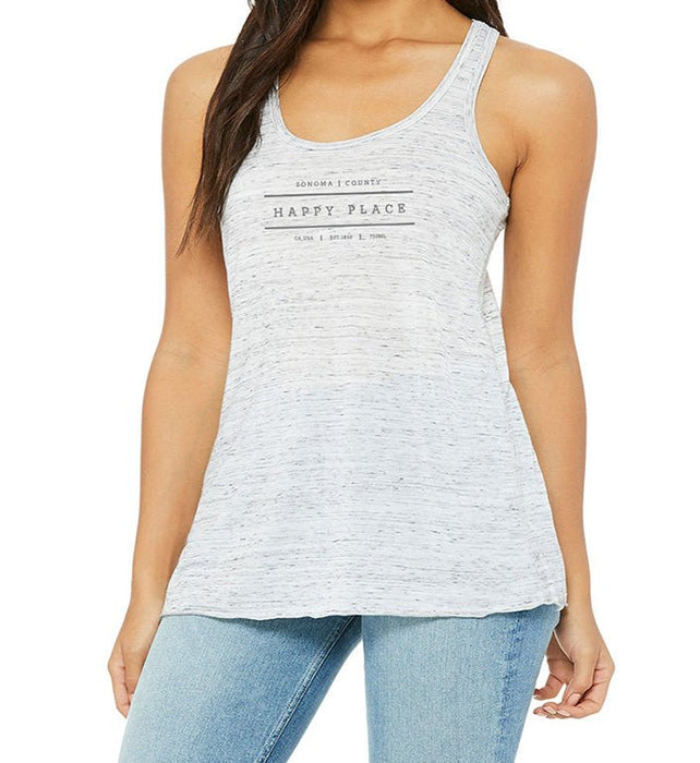 Bella + Canvas Ladies 3.7 Oz. Flowy Poly Cotton Racerback Tank Printed with a Customizable HAPPY PLACE COLLECTION Design