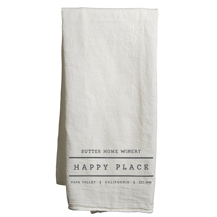 Custom HAPPY PLACE Flour Sack Tea Towels - White