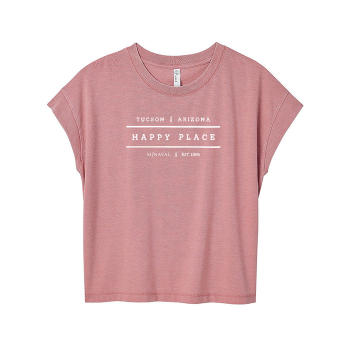 Custom HAPPY PLACE Live & Tell Ladies 5.7 Oz. Relaxed Deep Crew Neck Drop Shoulder Short Sleeve Vintage Wash Jersey T-Shirt