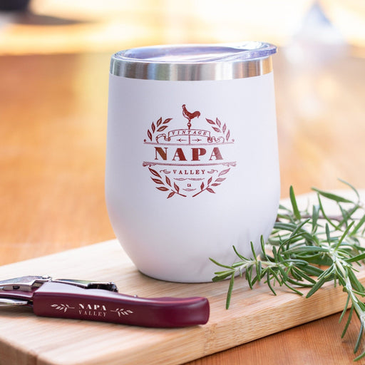 12 Oz. Stainless Insulated Stemless Wine Cup featuring a Customizable VINTAGE Design with a sleek finish and perfect for on-the-go beverages.