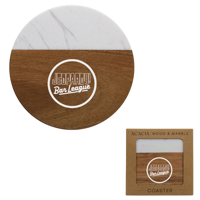 Custom BRAND / LOGO Acacia Wood & Marble Coaster