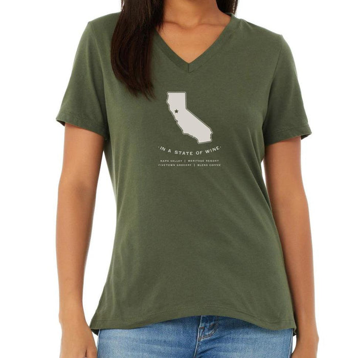 Bella + Canvas Ladies Relaxed Heather Poly Cotton V Neck State of Wine - Mercantile 12
