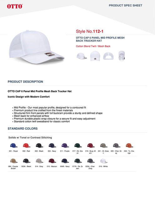 Custom LUCKY OTTO CAP Cotton Blend Twill 6 Panel Mid Profile Mesh Back Trucker Cap