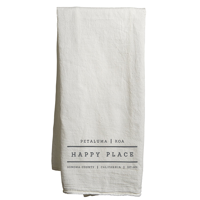 Custom HAPPY PLACE Flour Sack Tea Towels - White