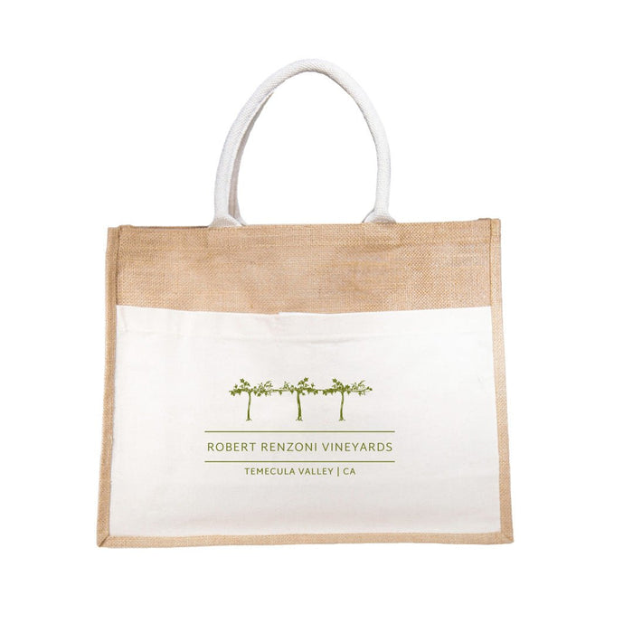 Custom VISTA 8 Oz. Jute Canvas Pocket Tote w/ Velcro