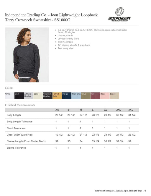 Independent Trading Co. Unisex 7.5 Oz Icon Lightweight Loopback Terry Crewneck Printed with a Customizable WINTER & FALL SLANT COLLECTION Design - Mercantile 12