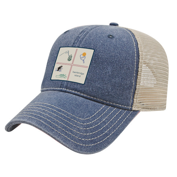 Custom SQUARES Cap America Pigment Dyed Trucker Cap with Woven Patch Marrowed Label