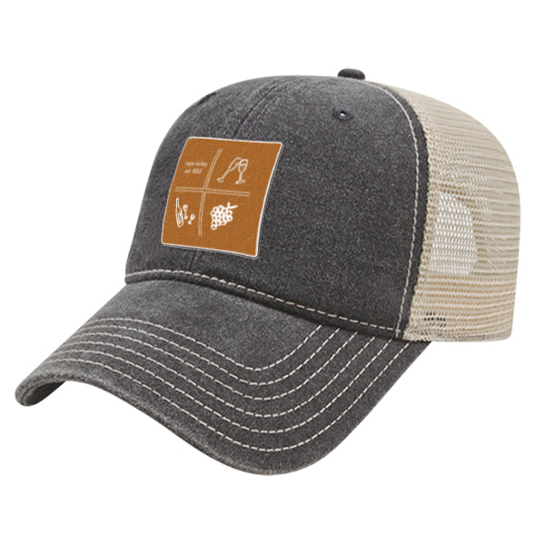 Custom SQUARES Cap America Pigment Dyed Trucker Cap with Woven Patch Marrowed Label