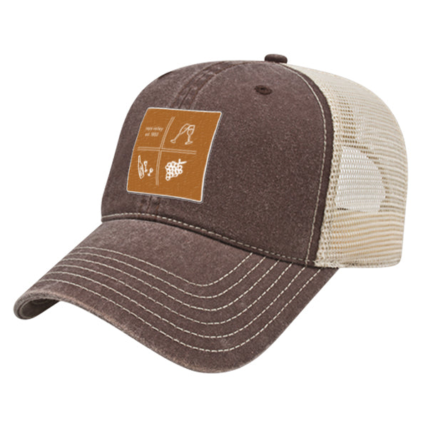 Custom SQUARES Cap America Pigment Dyed Trucker Cap with Woven Patch Marrowed Label