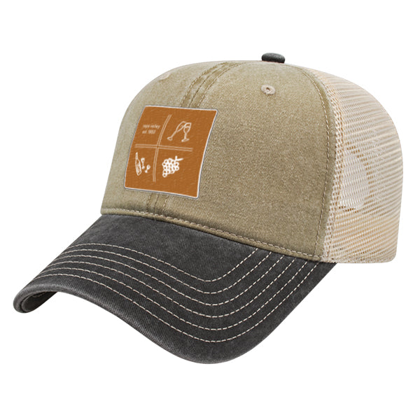 Custom SQUARES Cap America Pigment Dyed Trucker Cap with Woven Patch Marrowed Label