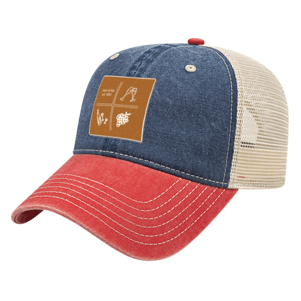 Custom SQUARES Cap America Pigment Dyed Trucker Cap with Woven Patch Marrowed Label