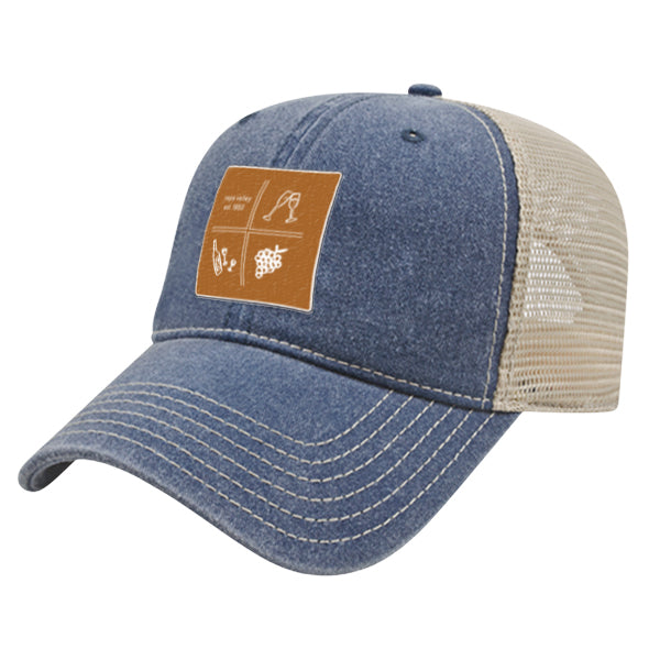 Custom SQUARES Cap America Pigment Dyed Trucker Cap with Woven Patch Marrowed Label