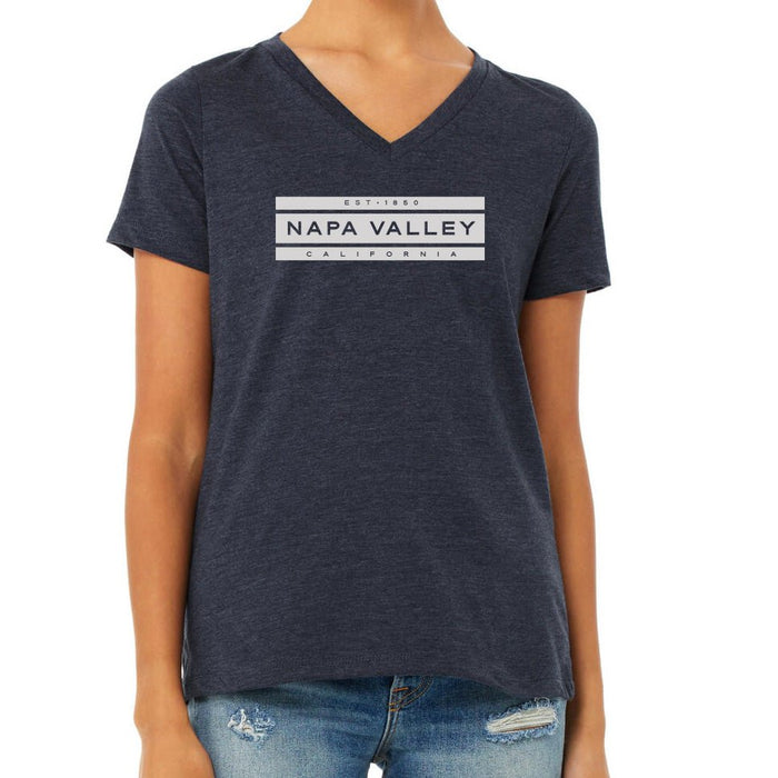 Bella + Canvas Ladies Relaxed Heather Poly Cotton V Neck with a customizable STRIPE COLLECTION design