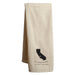 Beige towel with black state outline and text on a white background