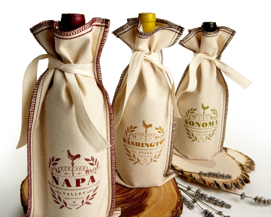 Custom VINTAGE 10 Oz. Cotton Overstitch Wine Gift Bag