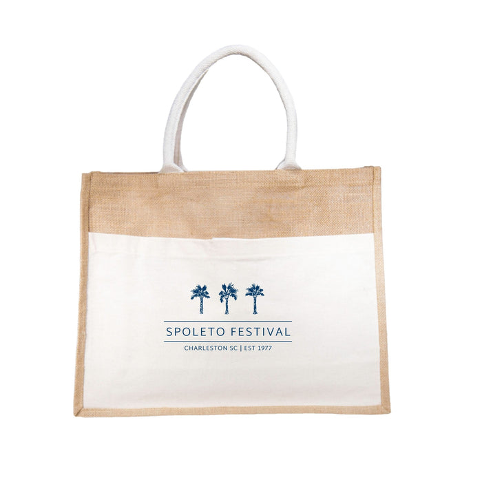 Custom VISTA 8 Oz. Jute Canvas Pocket Tote w/ Velcro
