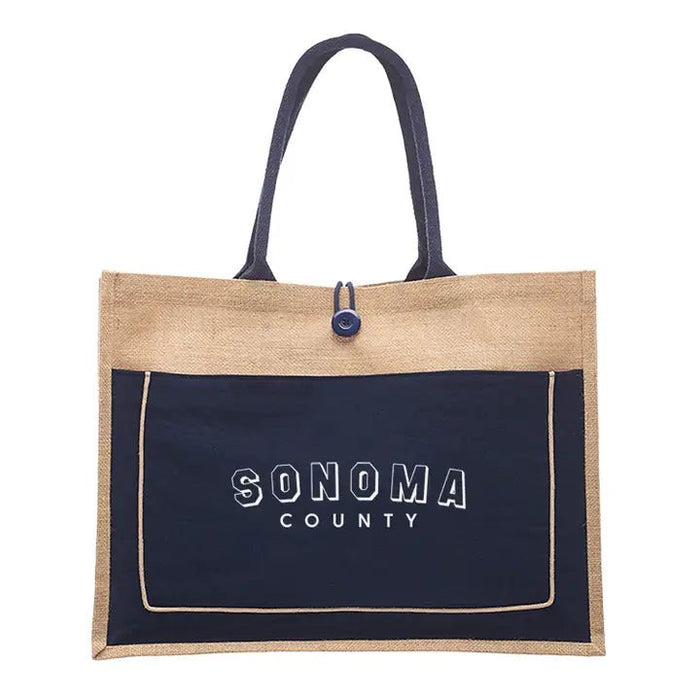 Custom BLOCK SPORT Jute Tote Colored Canvas Button Pocket
