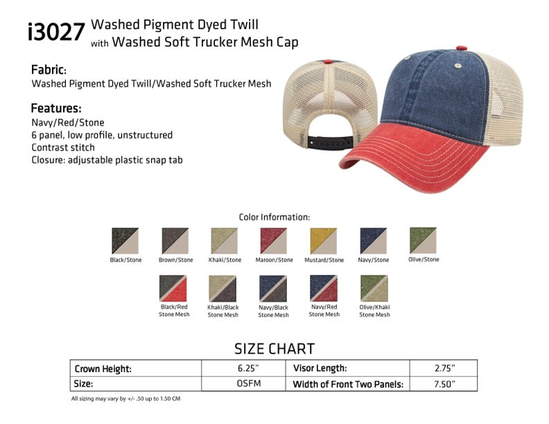Custom COASTAL Cap America Unisex Pigment Dyed Trucker with Cap with Embroidered Frayed Patch