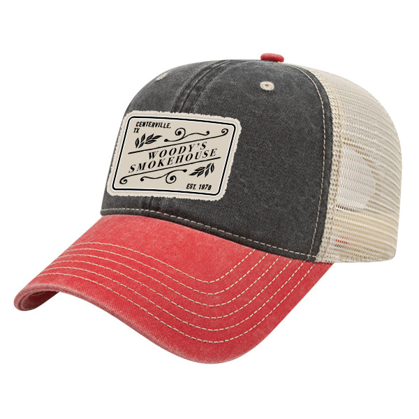 Custom SLANT Cap America Unisex Pigment Dyed Trucker with Cap Woven Patch Merrowed Label
