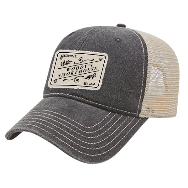 Custom SLANT Cap America Unisex Pigment Dyed Trucker with Cap Woven Patch Merrowed Label
