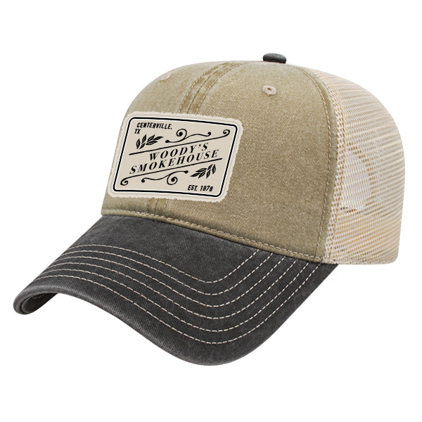 Custom SLANT Cap America Unisex Pigment Dyed Trucker with Cap Woven Patch Merrowed Label