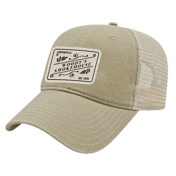 Custom SLANT Cap America Unisex Pigment Dyed Trucker with Cap Woven Patch Merrowed Label