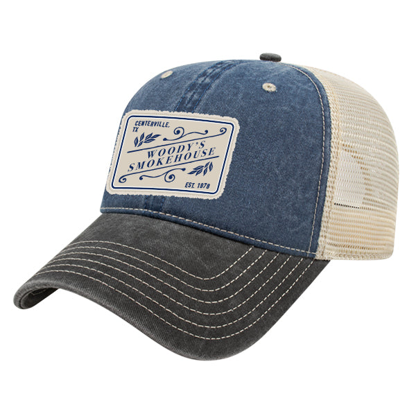 Custom SLANT Cap America Unisex Pigment Dyed Trucker with Cap Woven Patch Merrowed Label