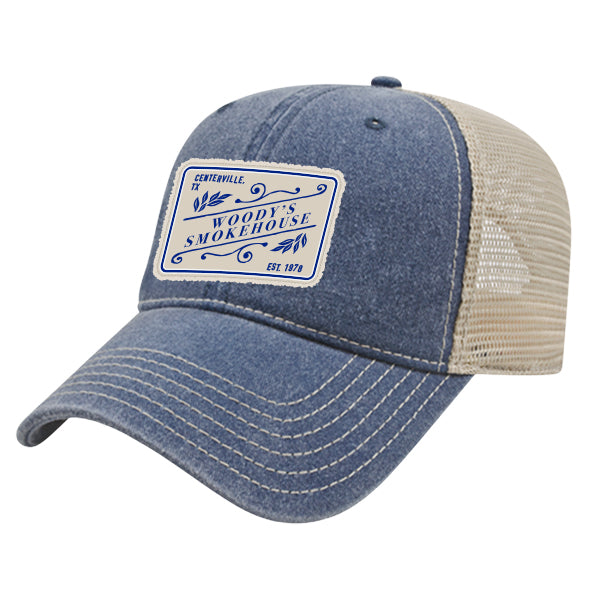 Custom SLANT Cap America Unisex Pigment Dyed Trucker with Cap Woven Patch Merrowed Label