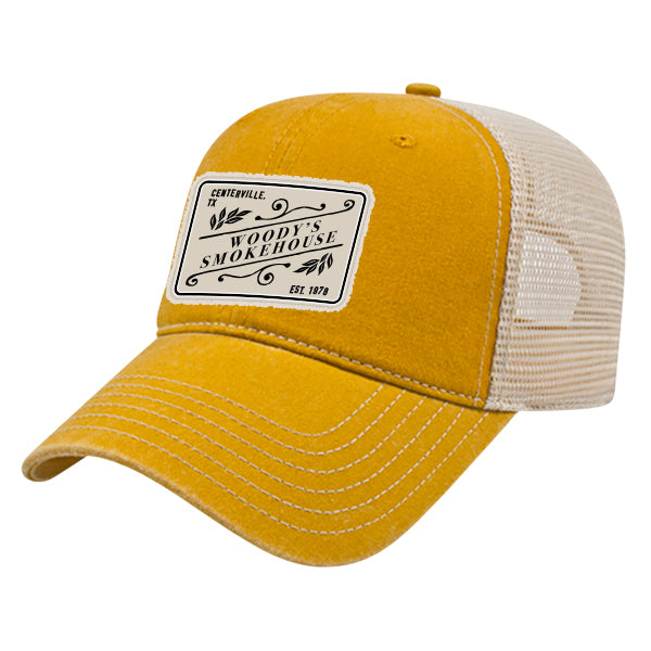 Custom SLANT Cap America Unisex Pigment Dyed Trucker with Cap Woven Patch Merrowed Label