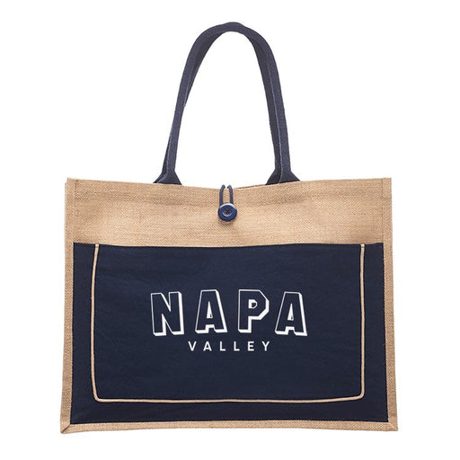 Canvas Button Colored Pocket Jute Tote in a Customizable Block Sport Collection Design - Mercantile 12