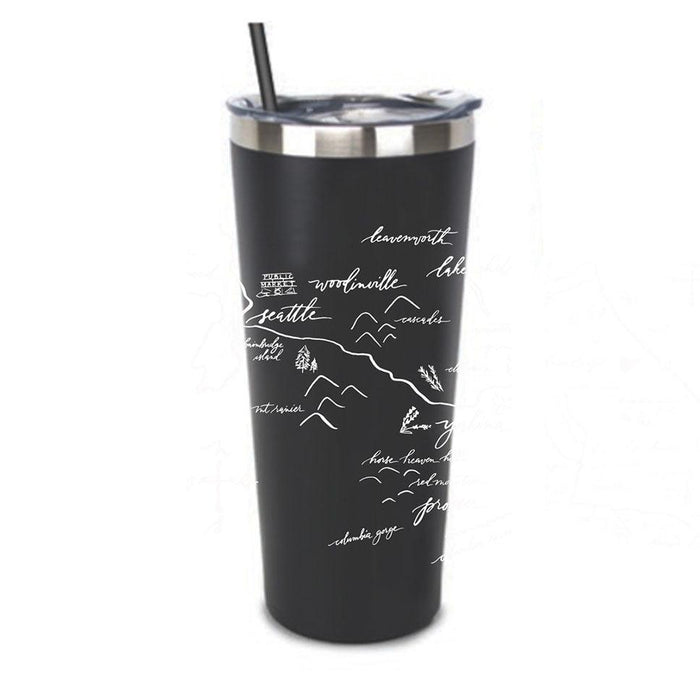 Stainless Steel Tumbler Washington Calligraphy Map - Mercantile 12