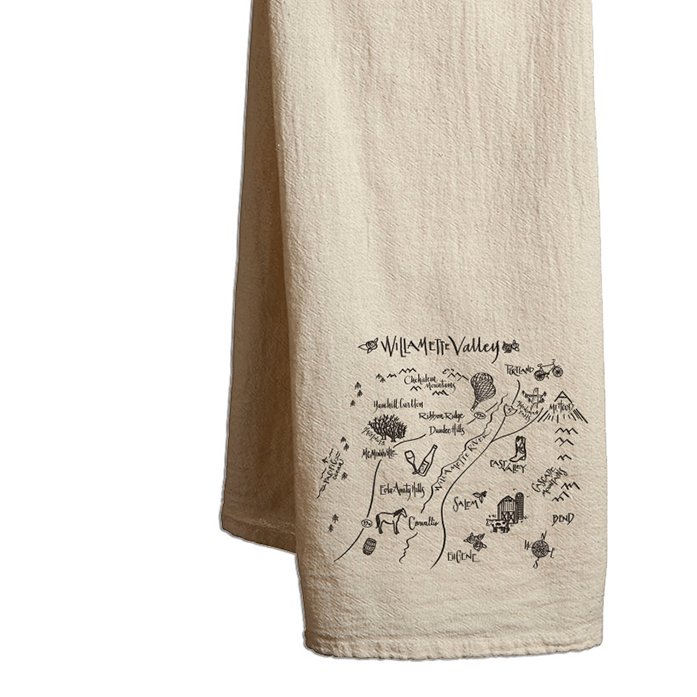 Tea Towel Willamette Valley Calligraphy Map - Mercantile 12