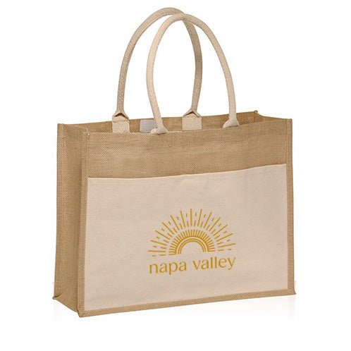 Jute Canvas Pocket Tote with Velcro Printed with a Customizable SUNSHINE COLLECTION Design