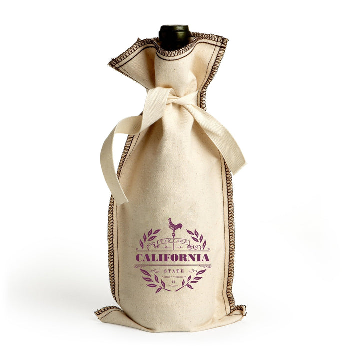 Cotton Tie Coverstitch Wine Gift Bag California Vintage - Mercantile 12